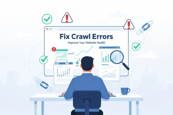 SEO professional reviewing website analytics and crawl errors on multiple monitors to fix indexing issues and improve